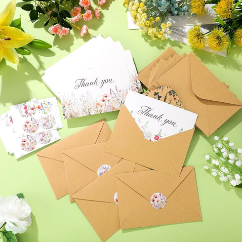 Noveread 100 Pack 4 6 Inch Wildflower Thank You Cards with Envelopes and Stickers x Spring Floral Blank Cards