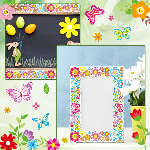 Spring Bulletin Board Die-Cut Flowers - 78.7ft Butterfly Border Trim for Classroom Decorations and Wall Decals