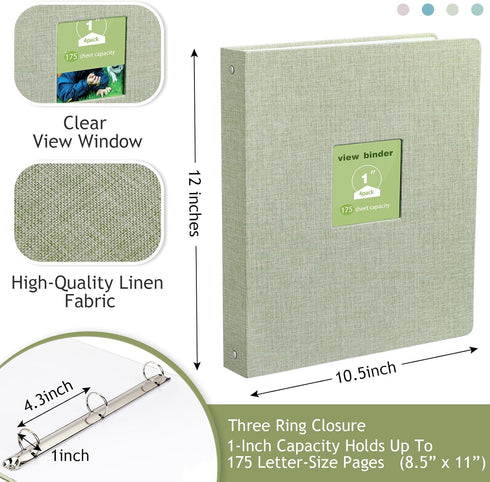 Lincia 4 Pcs 1'' Round Ring Binders with Linen Cover, Holds 175 Sheets, Office Supplies