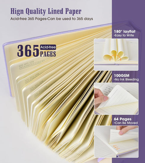 B5 Lined Journal Notebook, 365 Pages Hardcover Leather Journal for Writing, Daily Note Taking for Men and Women (Purple)
