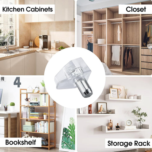 Oimyalsi 30 Pack 5mm (3/16'') Closet, Clear Shelf Pegs Shelf Pins with Extended Steel Inserts Transparent Support Pegs