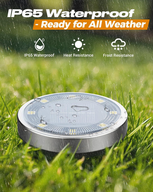 2 Pack 8 IP65 btfarm Solar Lights Outdoor, LED Solar Ground Lights Waterproof Flat Solar Disc Light, Pathway Lights