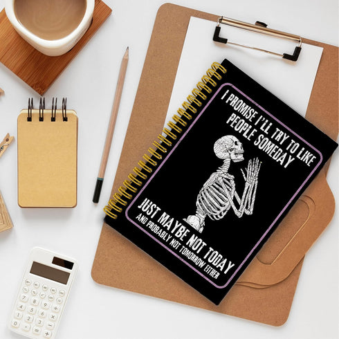 Funny Skeleton Prayer Gothic Notebook Journal, Halloween Themed Spiral Notebook, 5.5x8.3 Inch with 164 Pages