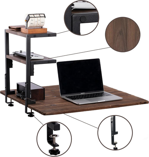 Clamp on Desk Shelf, 12.6 x 7 Inch 2-Tier Shelving Unit, Storage Tray for Office Home Desktop Organizer
