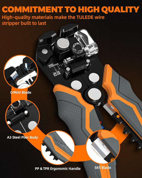 3-In-1 Self Adjusting Wire Stripper Tool, 8 Inch, Stripper/Cutter/Crimping for 10-24 AWG, Blades & Springs Included