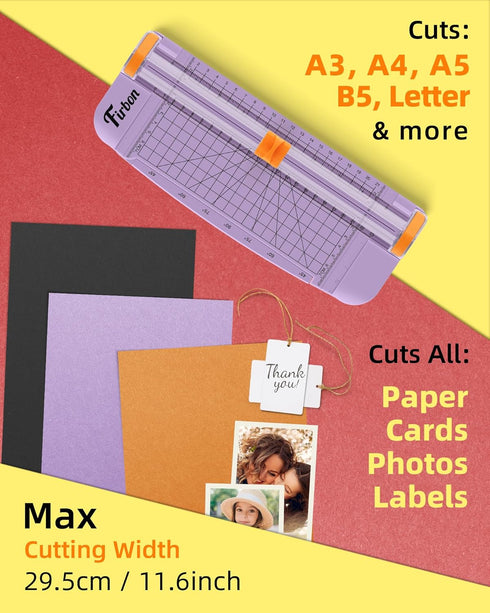 Firbon Purple A5 Paper Cutter, Straight Small Paper Trimmer with Side Ruler for Scrapbooking Craft, Paper, Coupon, Label, Cardstock by Firbon