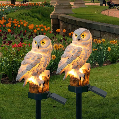 DOUBLE 2 C Solar Garden Light, Owl Stake Light, Waterproof Warm White LED for Garden, Patio, Yard Decoration