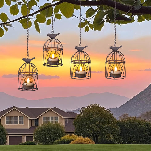 TWINKVILLA Solar Lanterns Outdoor Waterproof, Rust Iron Cage Candle Holder with Flickering Solar