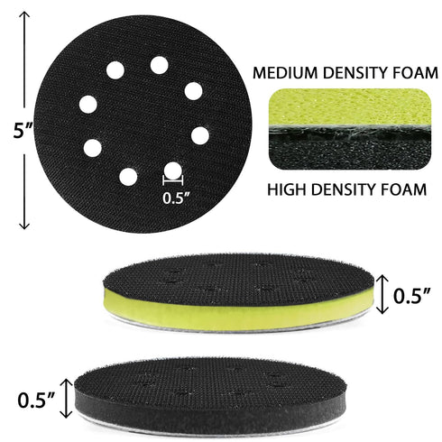 5 inch, 2pcs, 8 Orbital Sander Foam Pad Foam Sanding Pads for Orbital Sander Interface Pad Holes, Hook and Loop Backing