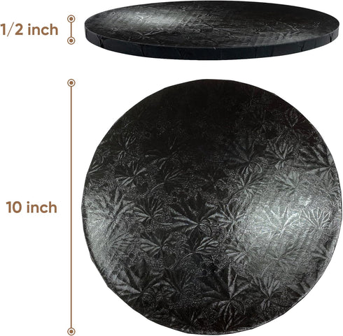 Cakebon Cake Boards - Sturdy 1/2 Thick Drums, 10 Inch Professional Fully Wrapped Edges, Black 3-Pack