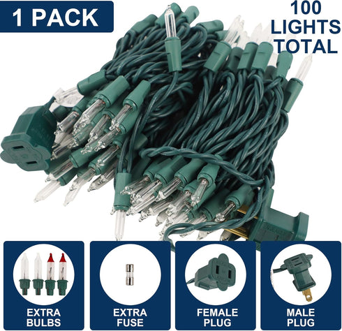 Watereem 100 Count, Clear Christmas String Lights, Incandescent Mini Christmas Lights, Connectable Xmas Tree Light