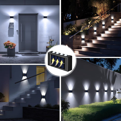 8 Pack 6000K Rossesay Solar Wall Lights for Outside Cold Solar Fence Lights Up and Down LED Autumn Outdoor Decorative