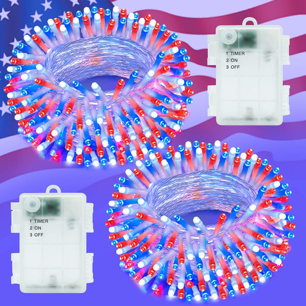 FFZZKJ Red White and Blue Lights String for 4th of July Decorations Outdoor