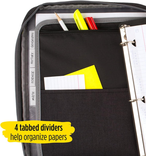 Five Star Zipper Binder, 1 Inch 3-Ring Carry-All with Internal Pockets, 375 Total Sheet Capacity, Heathered Black/Gray