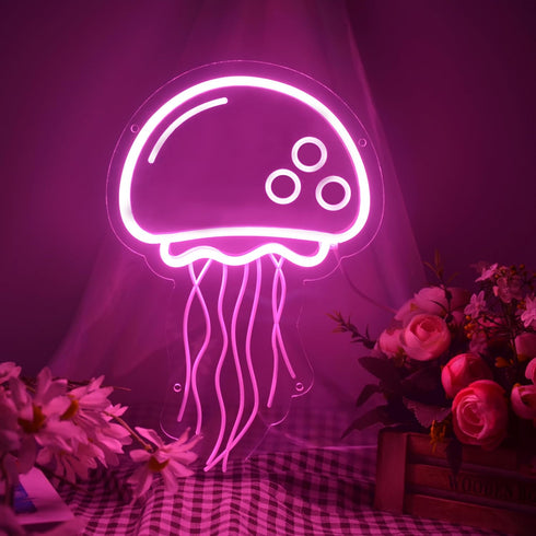 Dimmable Jellyfish Neon Sign for Bedroom Decor, Handmade Jelly fish Neon Signs for Wall Decor, Pink LED Seajelly Neon