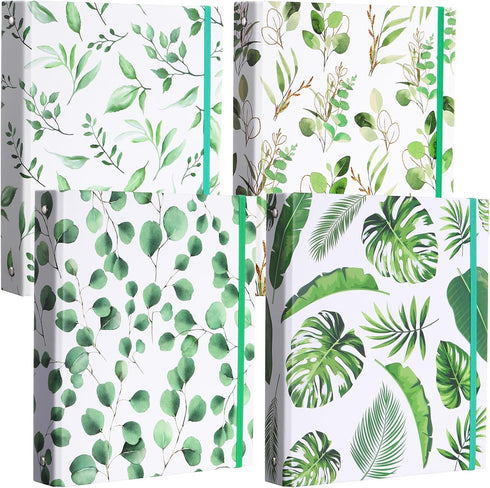 Colarr 4 Pcs Cute Mini Eucalyptus Leaves Binders, 5.5 x 8.5 Three Ring Decorative Hardcover