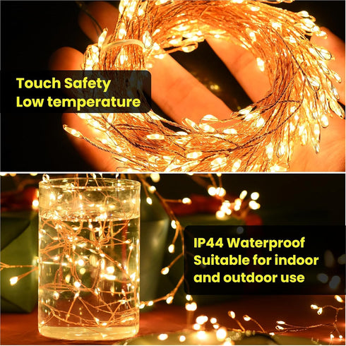 300 8 10ft Dailyart LED Fairy Lights with Remote, Warm White, Modes, Plug in, Waterproof, Christmas Decoration