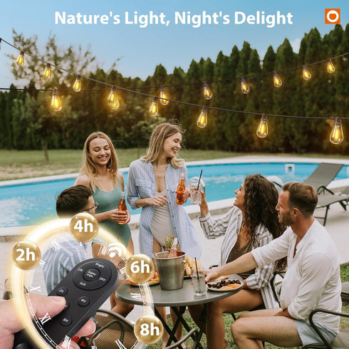 102FT(96FT+6) 34 Dimmable Bulbs addlon Solar String Lights Outdoor Waterproof with USB Port & Remote Control Solar