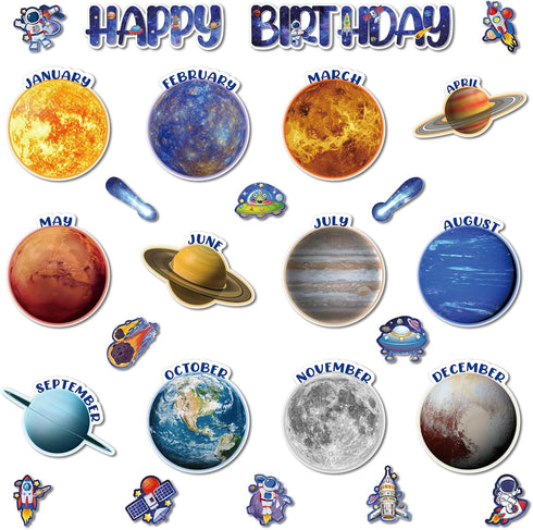 Space Birthday Bulletin Board Decorations Set, Solar System Themes, Classroom Birthday Chart Decor