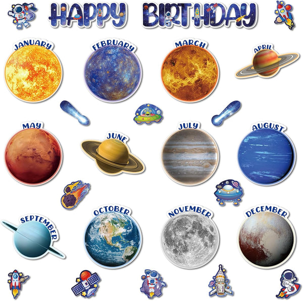 Space Birthday Bulletin Board Decorations Set, Solar System Themes, Classroom Birthday Chart Decor