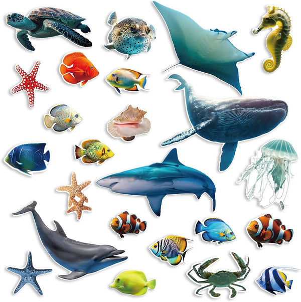 Fulmoon 62 Pcs Realistic Sea Ocean Animal Bulletin Board Decor, Sharks, Whales, Turtles Cutouts for Classroom