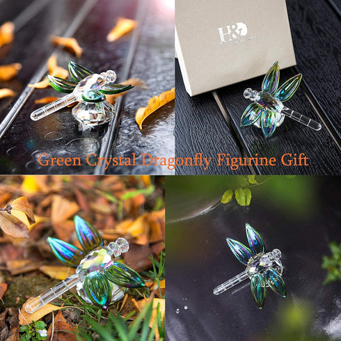 H&D HYALINE & DORA Crystal Dragonfly Figurine Gift - Green Diamond Decor Collectible Paperweight for Home Party