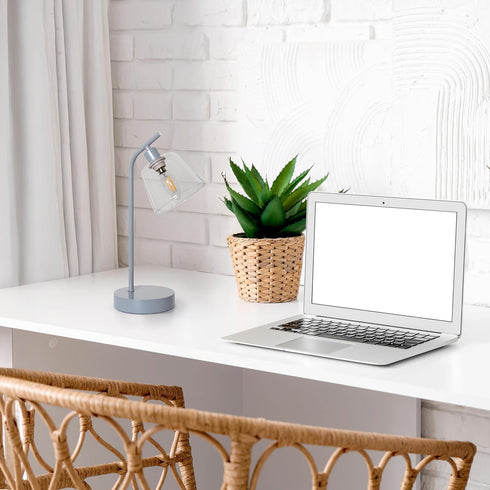 LD1080-GRY 16" Simple Designs Sleek Essentials Modern Industrial Metal Desk Lamp with Clear Glass Shade, for Office