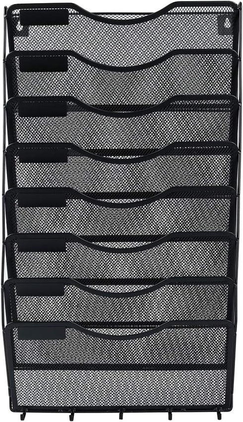 EasyPAG 8 Pocket Hanging File Organizer, Wall Mount File Holder with 5 Key Hook for Office and Classroom, Black