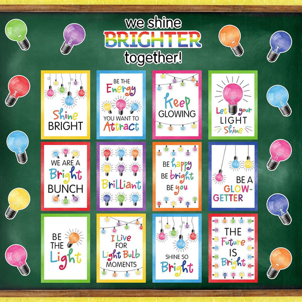 Light Bulb Moments Classroom Decor We Shine Brighter Together Bulletin Board Set with Colorful Motivational Cutouts