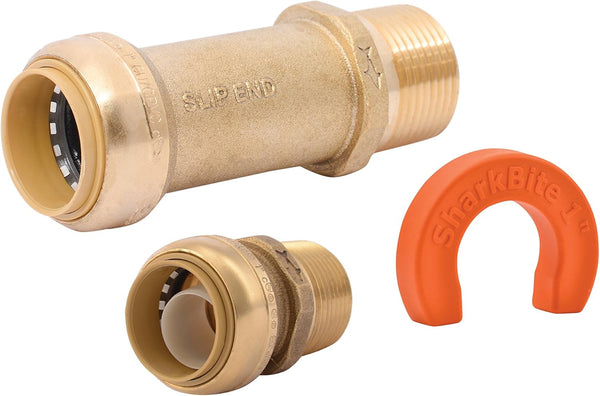 SharkBite 1 Inch x 1 Inch MNPT Water Filtration Connection Kit, Push to Connect Brass Plumbing Fittings