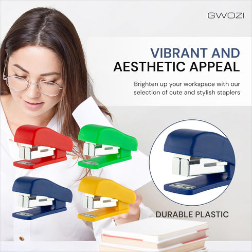 Mini Staplers for Desk, Hand Held Small Staplers Set, Compact Office Stapler, Cute Tiny Desk Stapler (4 Pcs)