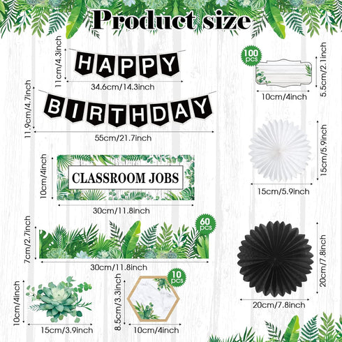 Kosiz 221 Pcs Classroom Decorations Bulletin Board Decor Set Included Classroom Welcome Banner Happy Birthday Chart Classroom Jobs Poster for Elementary Middle School Class Decorations (Boho Plant)