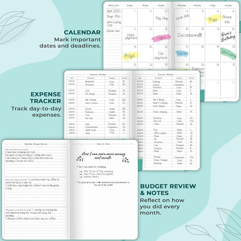 GoGirl Budget Planner, Monthly Financial Organizer, Expense Tracker Notebook Journal, A5 (Turquoise)