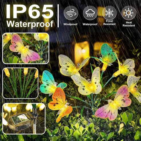 Solar Butterfly Garden Lights, 2 Pack Outdoor Patio Decor with Waterproof Swaying Animal Fairy Lights