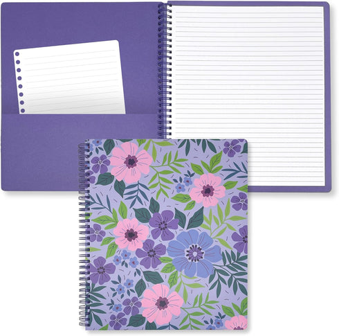 Steel Mill & Co Large Spiral Notebook, College Ruled, 11" x 9.5", Durable Hardcover, 160 Lined Pages, Lilac Floral