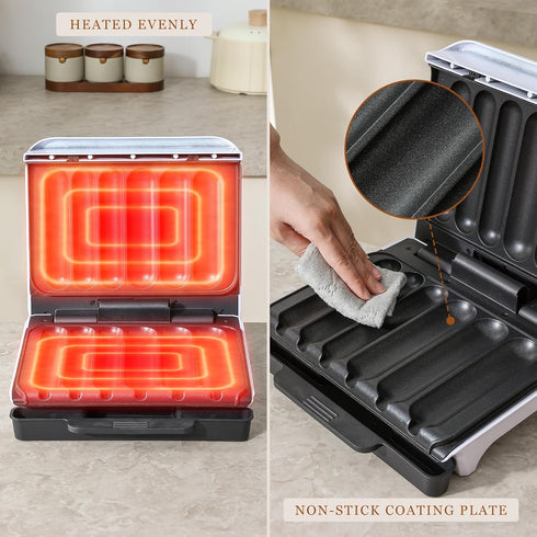 5.5-Inch 6 UVFAST Hot Dog Cooker, Hot Dog Machine with Non-stick Coating Plate, Hot Dog Maker Toaster Grills Sausage