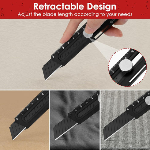 BIBURY 2 Pack Utility Knife, Heavy Duty Full Stainless Steel Retractable Box Cutter with 10PCS Blades