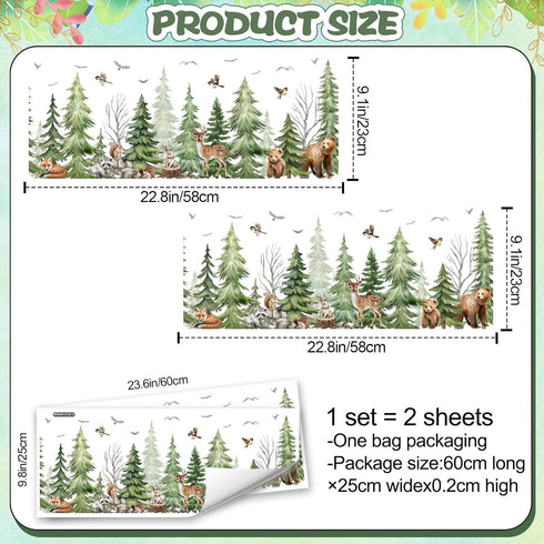 LiveGallery Removable Forest Tree Wall Decal, Woodland Wildlife Mural Wall Sticker, Peel and Stick Pine Tree Animals