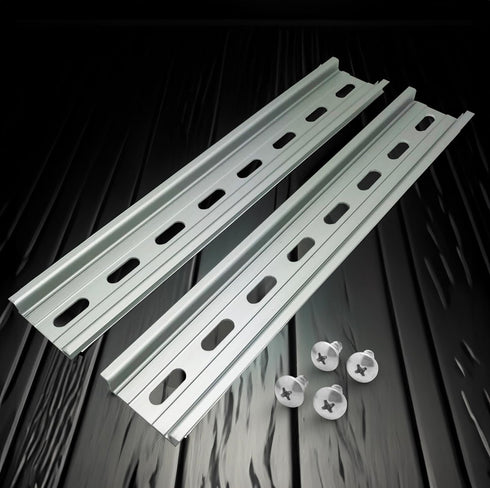 2 Pieces DIN Rail Slotted Aluminum, 8" Long x 35mm Wide with 4 #10 Stainless Steel Screws for Mounting