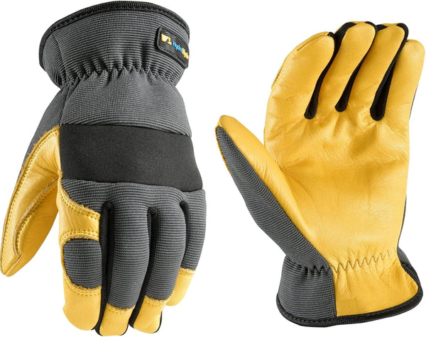 Wells Lamont Men's HydraHyde Water-Resistant Leather Palm Work Gloves, Gray, Large