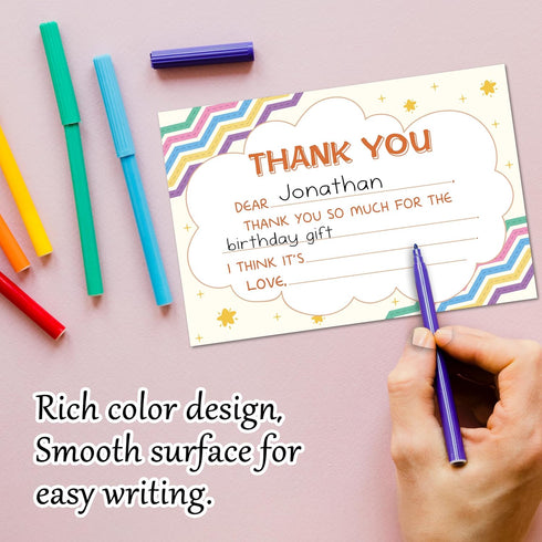 FTRZX 20 Pack 001 Boho Kids Thank You Cards, Boho Rainbow Thank You Card For Baby Shower Birthday Party, Kids Birthday