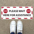 NMC WFS76 STOP! Please Wait Here for Assistance - Social Distancing Floor Sign, 8x20 Non-Slip Vinyl