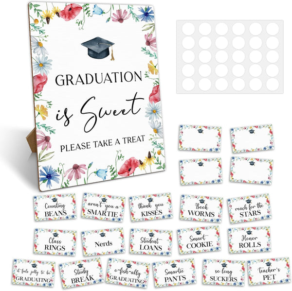 APEVXVY Graduation Candy Bar Signs, Wildflower Grad Party Dessert Table Signs Set, Graduation