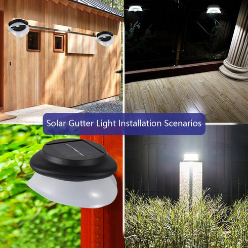 Solar Gutter Lights Outdoor, 9 LED, Super Bright, Waterproof Security Lights for Garden, Wall, Yard, Deck