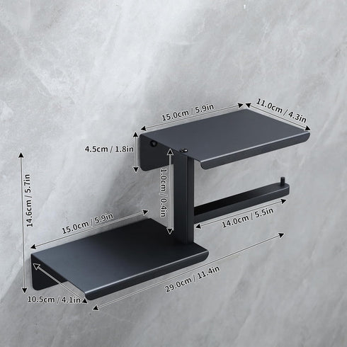 AIDILI 304 Adhesive Toilet Paper Holder with Double Shelf, No Drilling Wall Mount Toilet Tissue Roll Holder, Rustproof