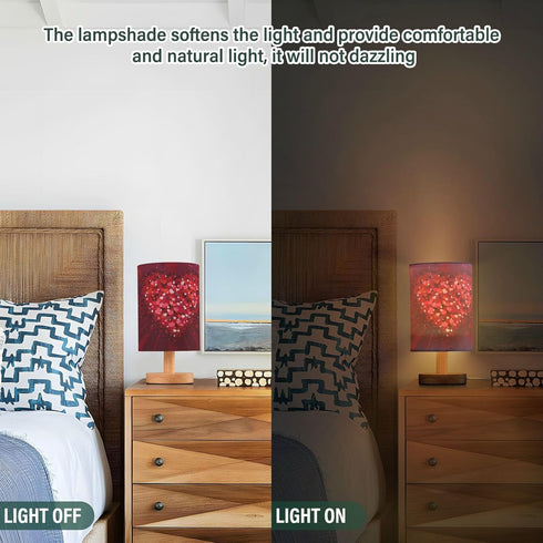 YETTASBIN Valentine's Day Love Heart Bedside Table Lamp, Small LED Desk Light USB Nightstand Lamp with Non Slip Wood