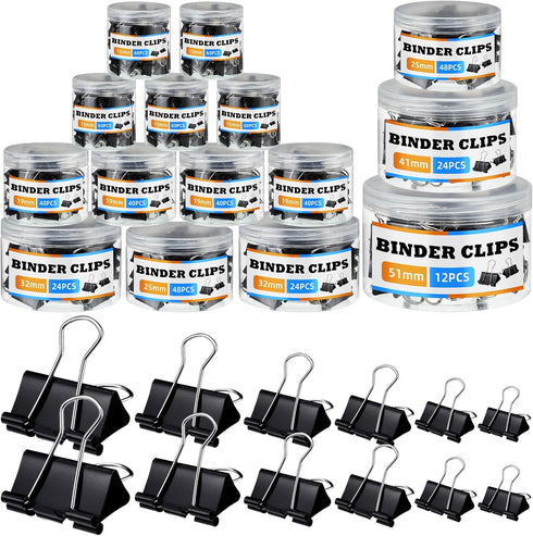 Yexiya 640 Pcs Assorted Sizes Binder Clips, Black Metal Paper Clamps for School and Office Supplies