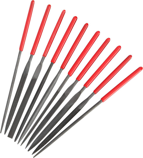 10Pcs Mini Needle File Set - Hardened Alloy Strength Steel Files Includes Round, Tapered, Half Round, and More