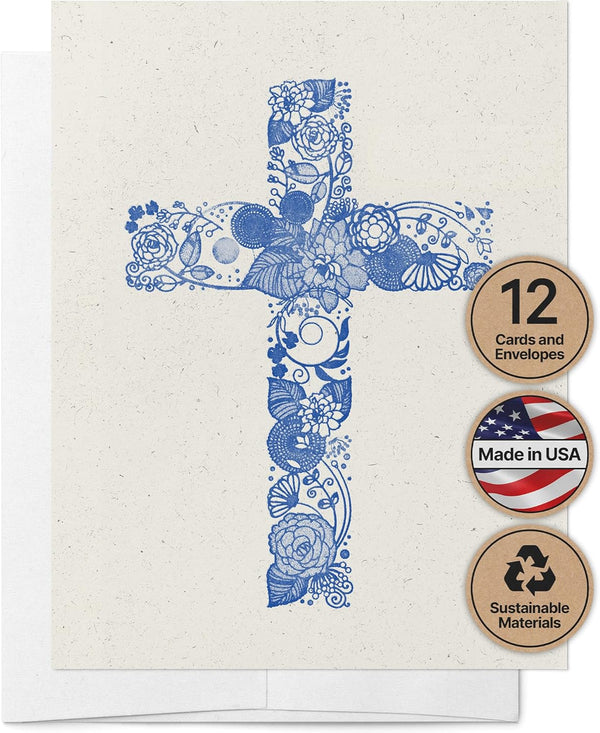 Twigs Paper Assorted Religious Christian Cross Blank Note Cards with Envelopes - Set of 12 for All Occasions