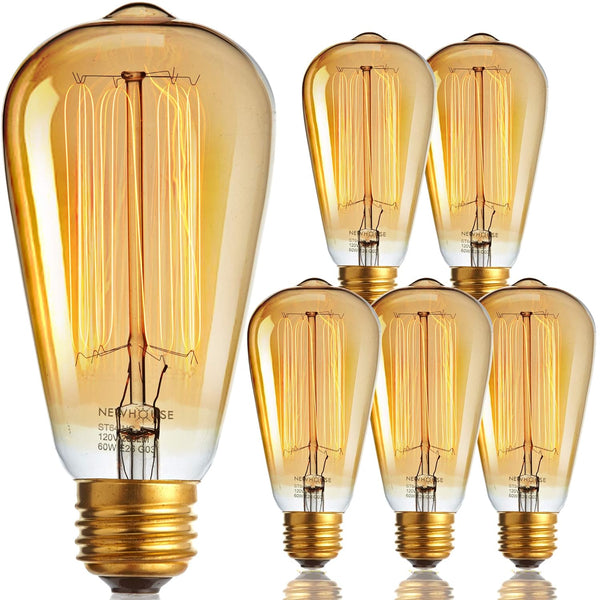 Newhouse Lighting ST64INC-6 ST64 Vintage Light Bulb 6-Pack Edison Bulbs-ST64 Style 60